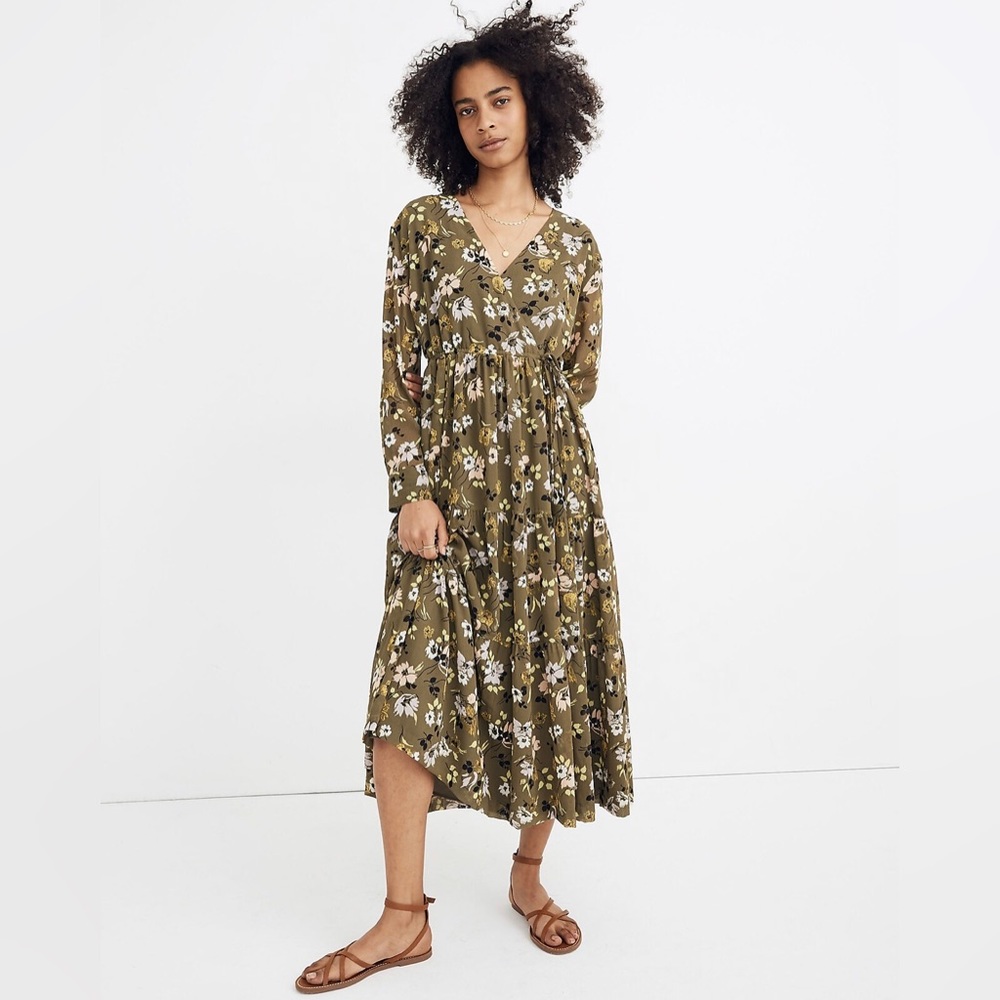 Madewell Boho Cinch-Waist Tiered Midi Dress in Wildblooms Size S